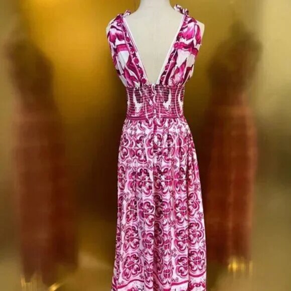 DOLCE&GABBANA Maiolica pleated printed cotton-poplin gown - Picture 7 of 8